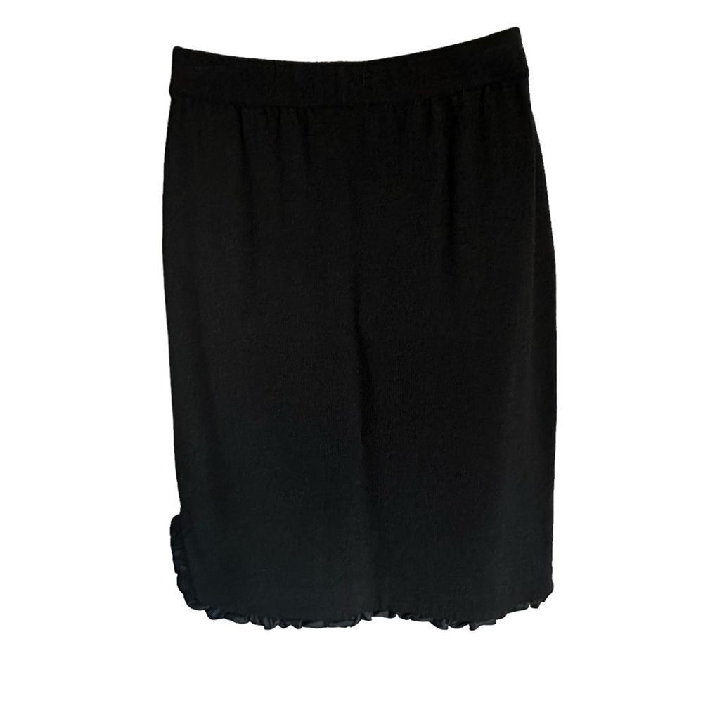 Toula Black Wool Blend Knit Straight Ruffled Skirt Sz6